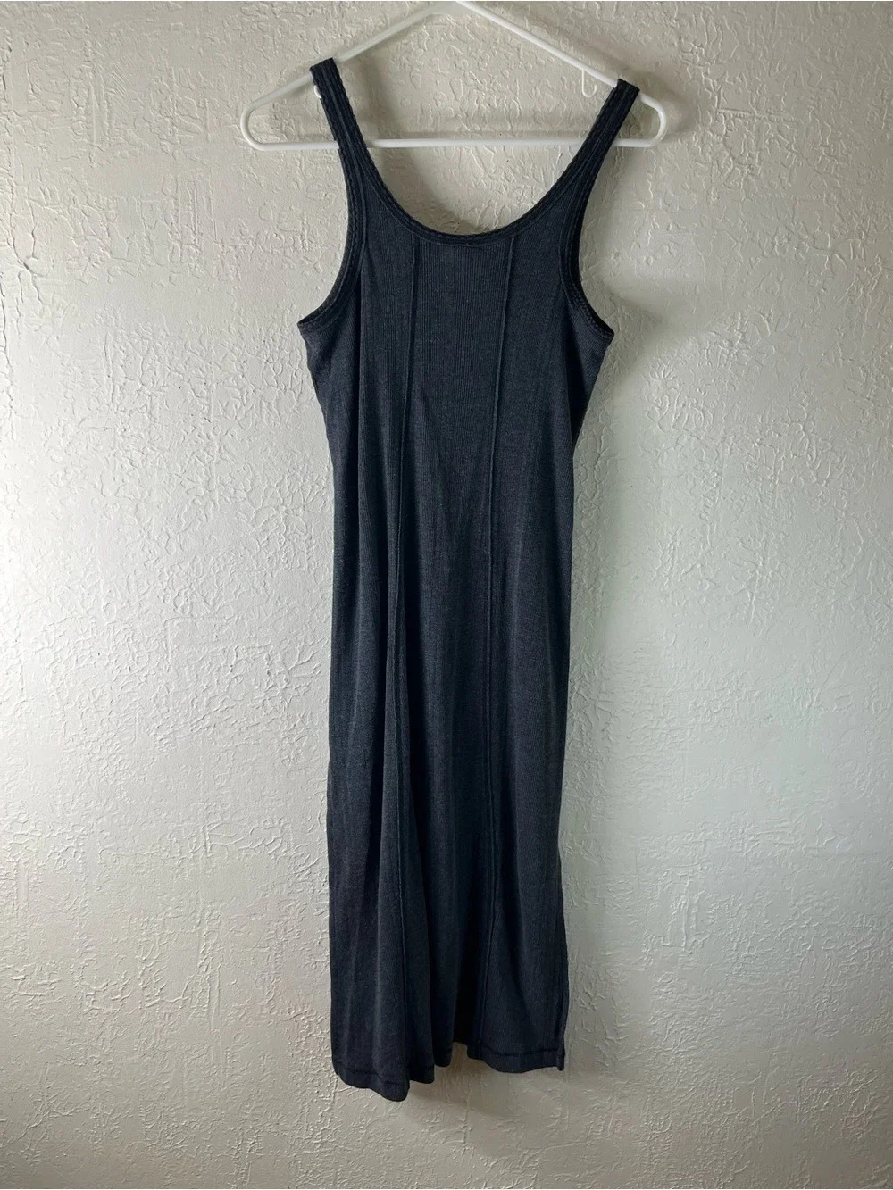 Free People Drop Needle Ribbed Venice Hook Front Dress in Dark Grey